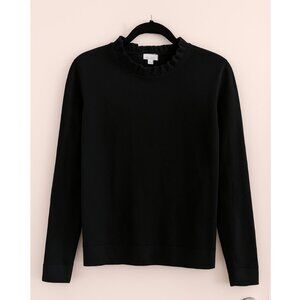 J.Crew Black Ruffle Mock Neck Sweater – 100% Cotton, Size Medium